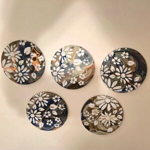 5 HANDCRAFTED Wood Floral Beach Coasters HANDMADE & HANDPAINTED Table Art Decor